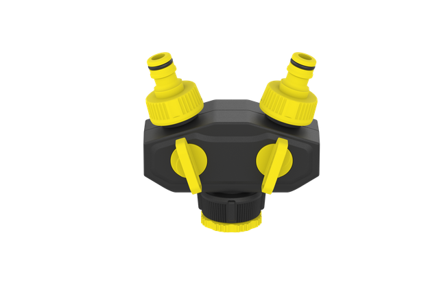 Adaptador de grifo bidireccional Deluxe con v&aacute;lvula de pl&aacute;stico adaptado a grifo de jard&iacute;n