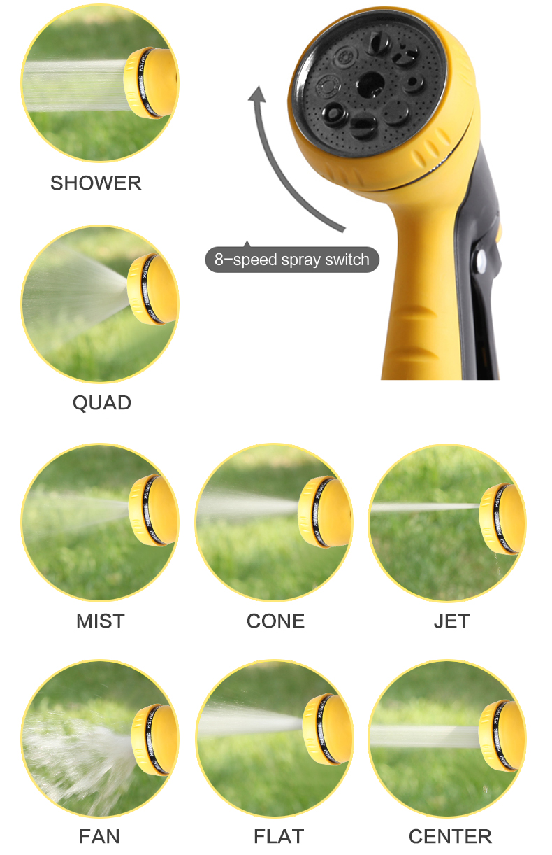 Modos de carrete y carro de manguera para c&eacute;sped.