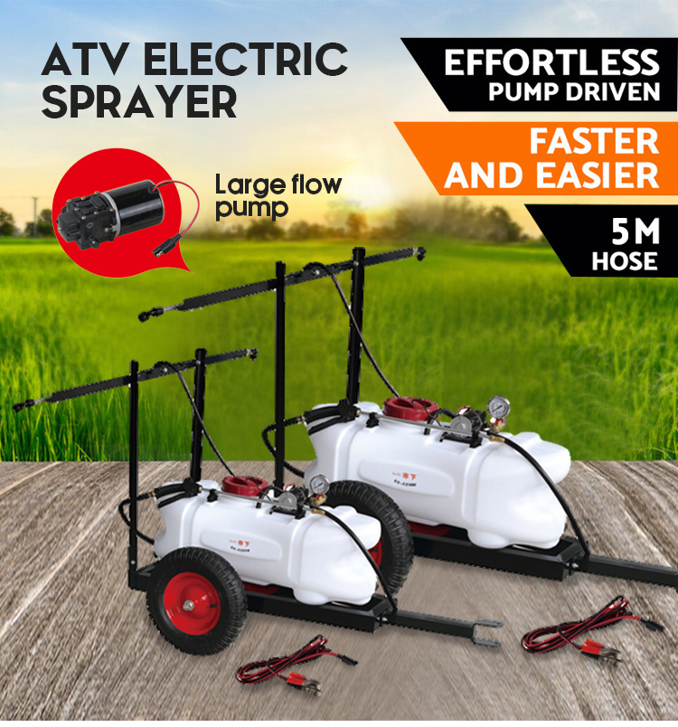 Pulverizador ATV para agricultura montado y funcionando en un entorno de campo agr&iacute;cola